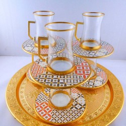 12 Pcs Thin Waist Ethnic Turkish Tea Set With Holder