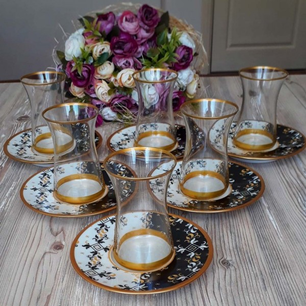 12 Pcs Thin Waist Garden Turkish Tea Set