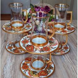 12 Pcs Thin Waist Leaves Turkish Tea Set With Holder