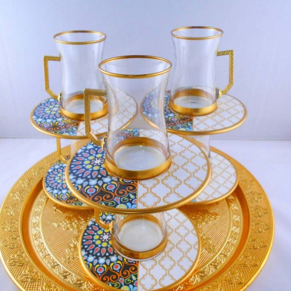 12 Pcs Thin Waist Oriental Turkish Tea Set With Holder