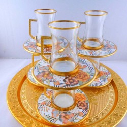 12 Pcs Thin Waist Rose Design Turkish Tea Set With Holder