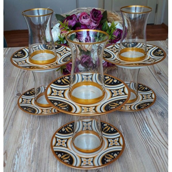 12 Pcs Thin Waist Sille Turkish Tea Set
