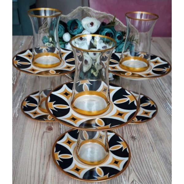 12 Pcs Thin Waist Yakamoz Turkish Tea Set