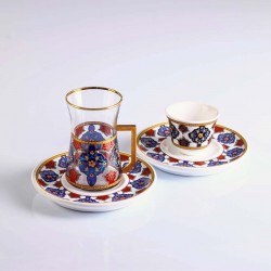 18 Pcs Blue Color Turkish Tea Set With Coffee Cups