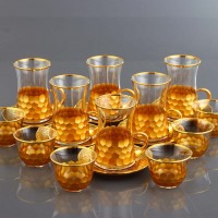 18 Pcs Luxury Gold Color Tea Set With Metal Plates And Coffee Cups