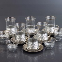 18 Pcs Luxury Silver Color Tea Set With Metal Plates And Coffee Cups