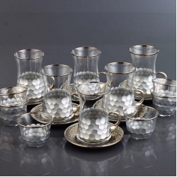 18 Pcs Luxury Silver Color Tea Set With Metal Plates And Coffee Cups