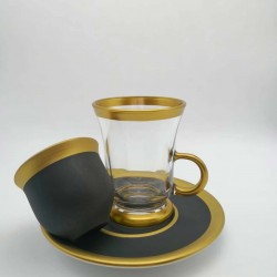 18 Pcs Natural Painted Black Color Tea Set With Coffee Cups