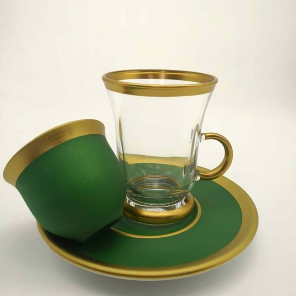 18 Pcs Natural Painted Green Color Tea Set With Coffee Cups