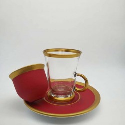 18 Pcs Natural Painted Red Color Tea Set With Coffee Cups