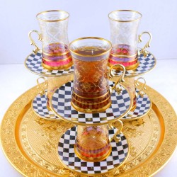2019 Collection Check Design Tea Set With Holder