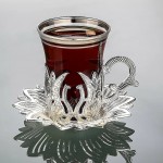 Collection Silver Color Turkish Tea Cups And Saucers Set Tulip Design