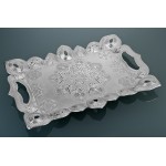 Collection Tulip Design Silver Color Turkish Tea Set With Tray