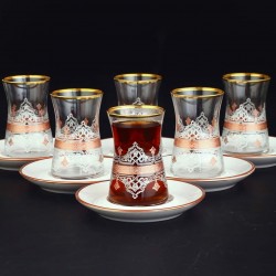 Ansar White Turkish Tea Set With Porcelain Saucers