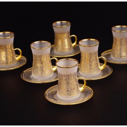 Arabic Calligraphy Hand  Painted Thin Waist Tea Set With Holder