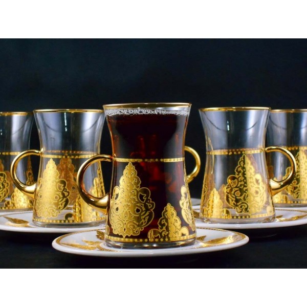 Arabic Style Gold Color Turkish Tea Set With Holder