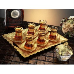 Arabic Tea Set For Six With Tray And Sugar Bowl
