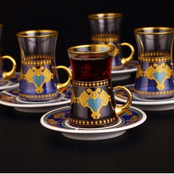 Authentic Turkish Tea Set With Holder- Porcelain Saucers