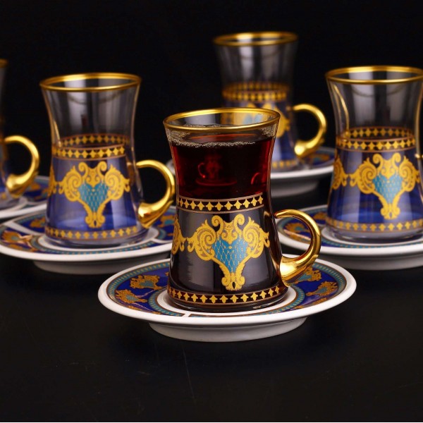 Authentic Turkish Tea Set With Holder- Porcelain Saucers