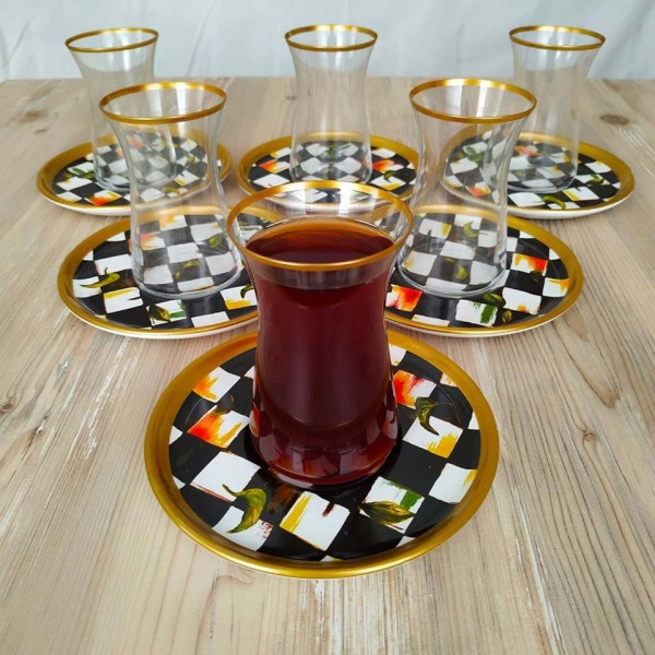 Bigatti 12 Pcs Thin Waist Check Pattern Tea Set