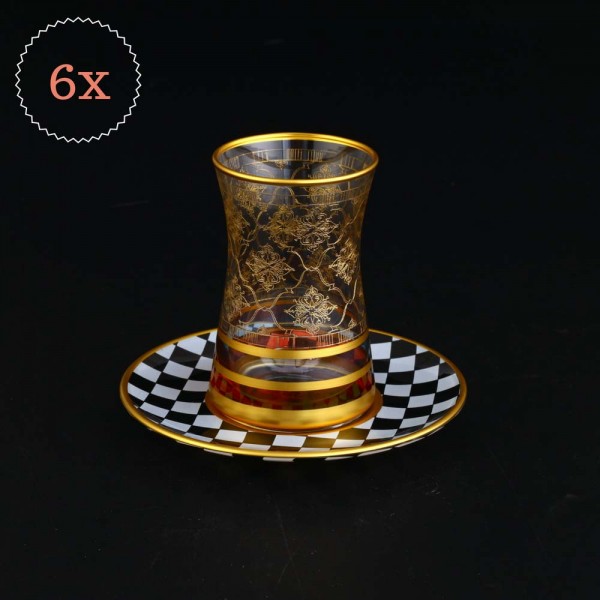 Black and White Check Design Turkish Tea Set 12 Pcs 