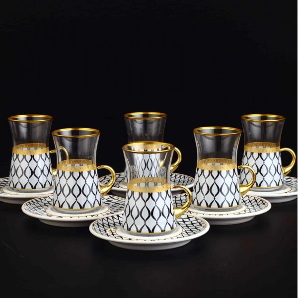 Black Waves Arabic Tea Set With Holder