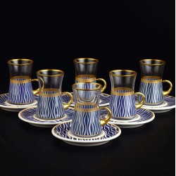 Blue Waves Arabic Tea Set With Holder