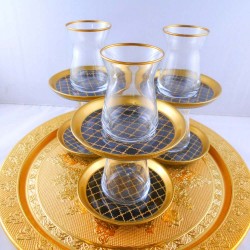 Bohemia Crystal 12 Pcs Black Color Check Tea Cups Set