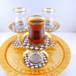 Bohemia Crystal 12 Pcs Check Design Thin Waist Tea Cups Set