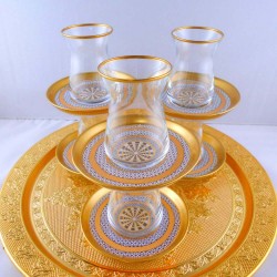 Bohemia Crystal 12 Pcs Gold Color Ethnic Tea Cups Set