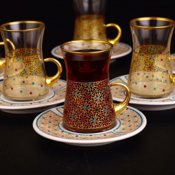 Colorfull Thin Waist Turkish Tea Set With Porcelain Saucers