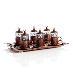 Copper Plated Turkish Tea Set For Six People With Tray