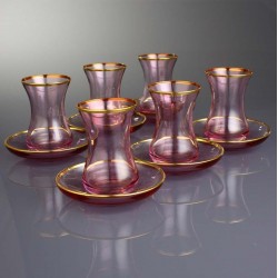 Elegant Pink Turkish Tea Set For Six Person