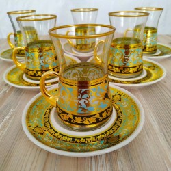 Ferhunde Gold Color Arabic Tea Set With Holder