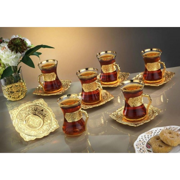 Gold Colour Plated Arabic Tea Set Plain Model