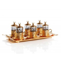 Gold Colour Plated Turkish Tea Set For Six People With Tray