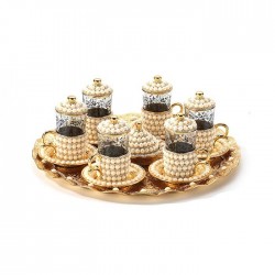 Gold Pearld Coated Handmade Tea Set With Tray