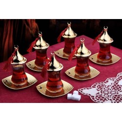 Gold Turkish Tea Glasses Set Six Pieces
