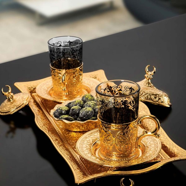 Golden Turkish Glasses  Tea Set  With Tray