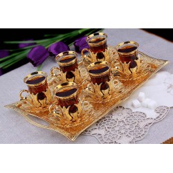 Golden Turkish Tea Glasses Set For Six Person
