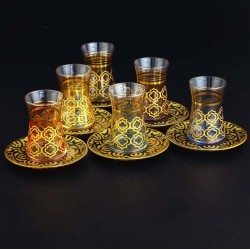 Hafsa Colorfull Turkish Tea Set With Black Saucers