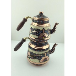 Handmade  Colorful Original Copper Turkish Tea Pot  Kettle With Wood Handle