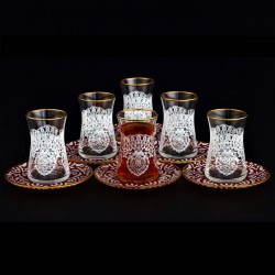 Ikra Lace Design Turkish Tea Set With Red Saucers