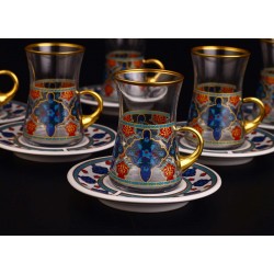 Imara Turkish Tea Set With Holder-Porcelain Saucers