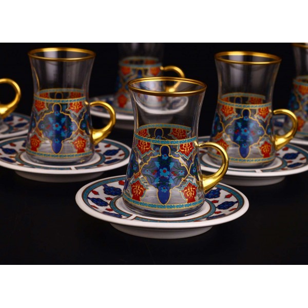 Imara Turkish Tea Set With Holder-Porcelain Saucers