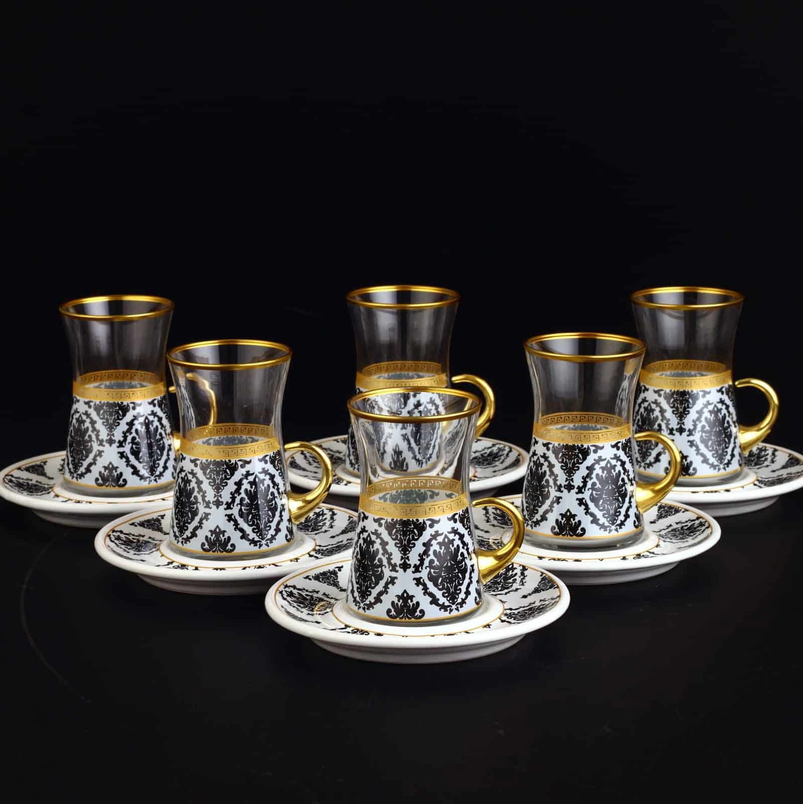 Lima White Turkish Tea Set With Holder KocGifts