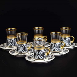 Lima White Turkish Tea Set With Holder