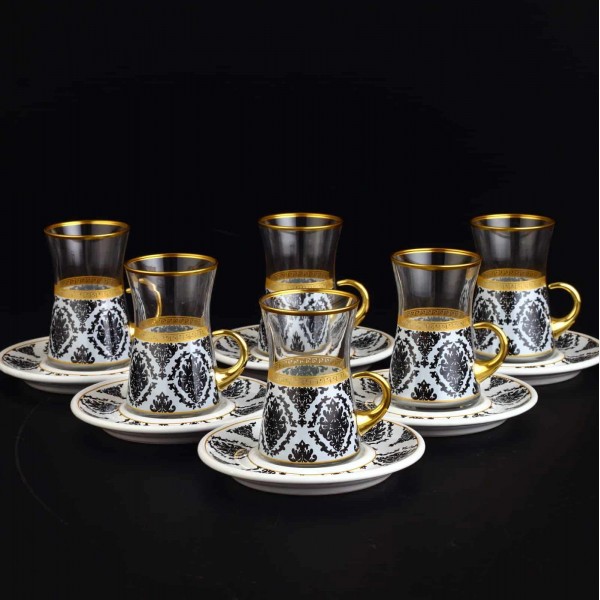 Lima White Turkish Tea Set With Holder