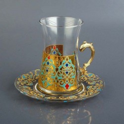 Luxury Gold Coated Middle Eastern Tea Set With Holder For Six