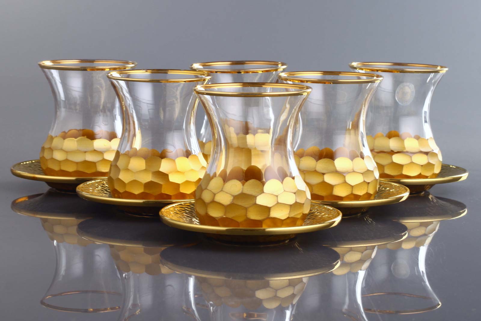 Luxury Gold Color Turkish Tea Set With Metal Saucers KocGifts